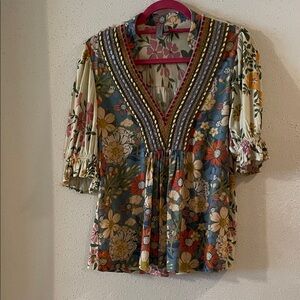 Bohemian Floral V-Neck Blouse - Multicolor